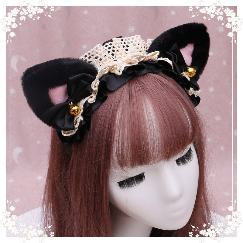 Lolita hair ornament Plush cat ear Lolita headdress lace Ribbon Headband