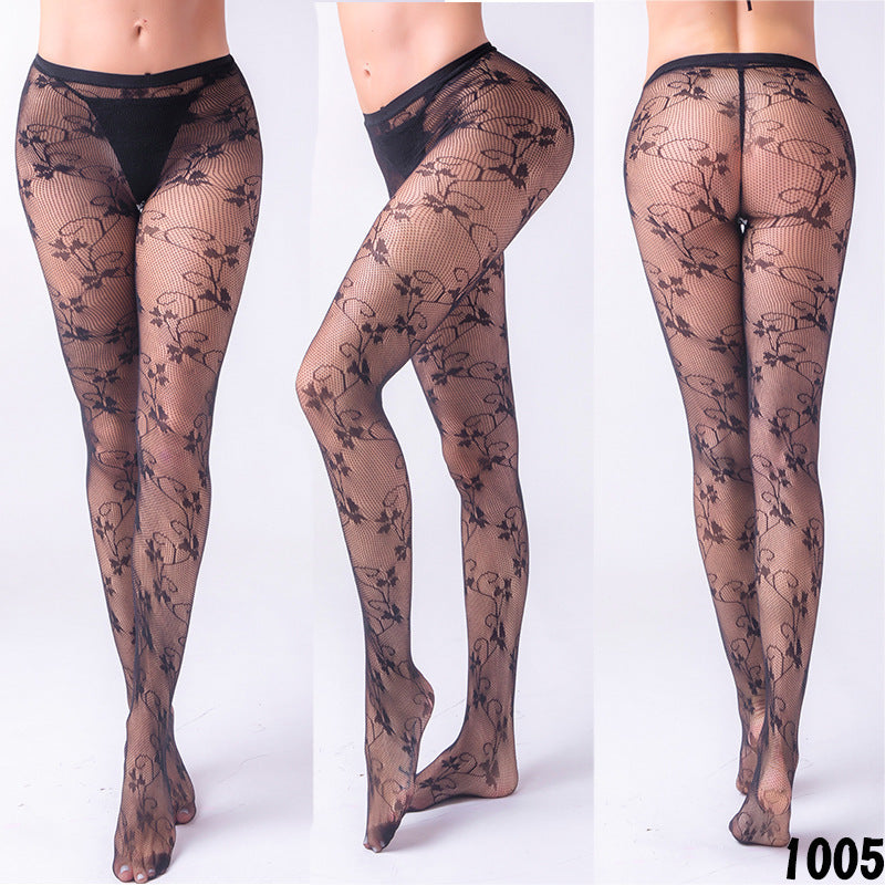 Vintage rose jacquard pantyhose