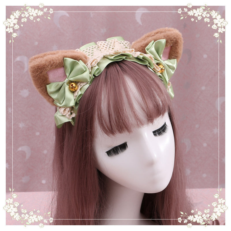 Lolita hair ornament Plush cat ear Lolita headdress lace Ribbon Headband