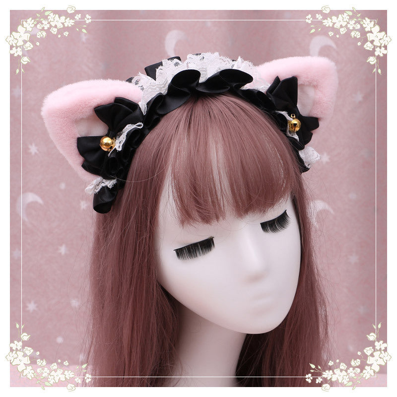 Lolita hair ornament Plush cat ear Lolita headdress lace Ribbon Headband