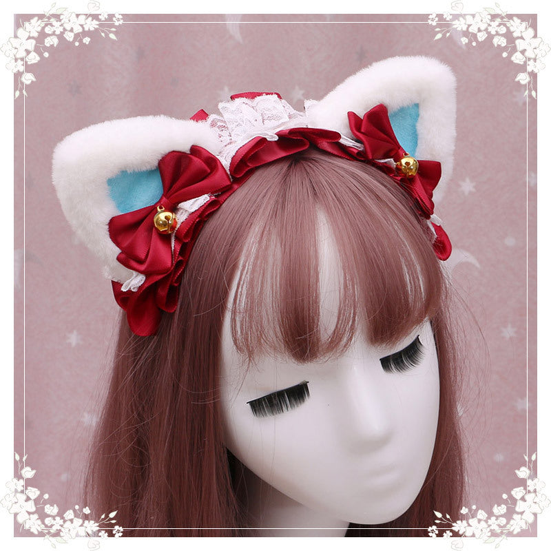 Lolita hair ornament Plush cat ear Lolita headdress lace Ribbon Headband