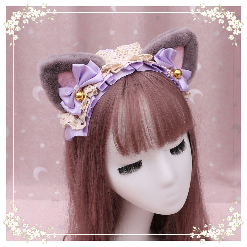 Lolita hair ornament Plush cat ear Lolita headdress lace Ribbon Headband