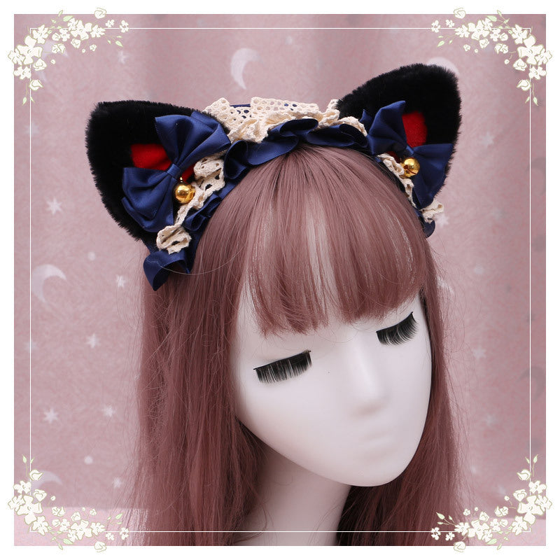 Lolita hair ornament Plush cat ear Lolita headdress lace Ribbon Headband