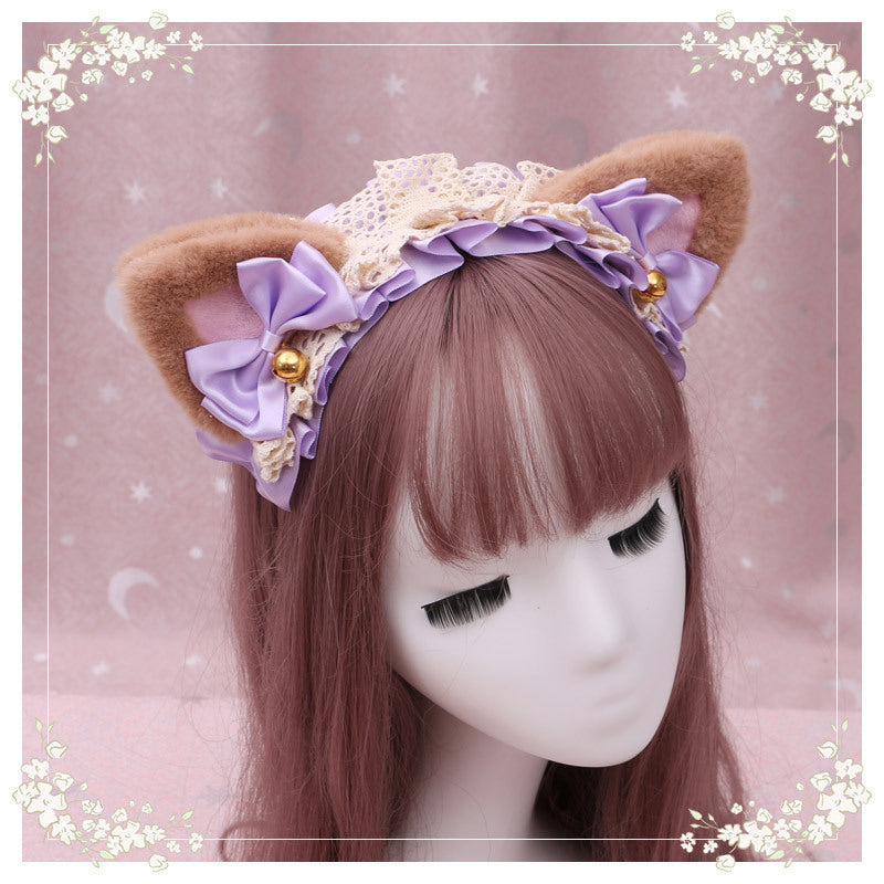 Lolita hair ornament Plush cat ear Lolita headdress lace Ribbon Headband