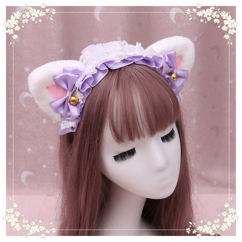 Lolita hair ornament Plush cat ear Lolita headdress lace Ribbon Headband