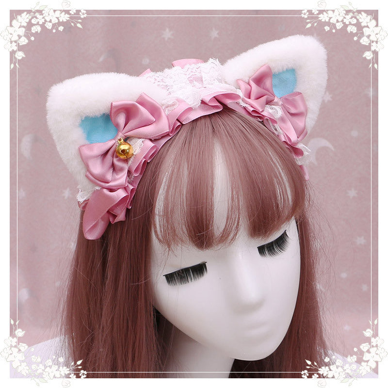 Lolita hair ornament Plush cat ear Lolita headdress lace Ribbon Headband