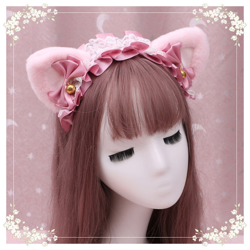 Lolita hair ornament Plush cat ear Lolita headdress lace Ribbon Headband