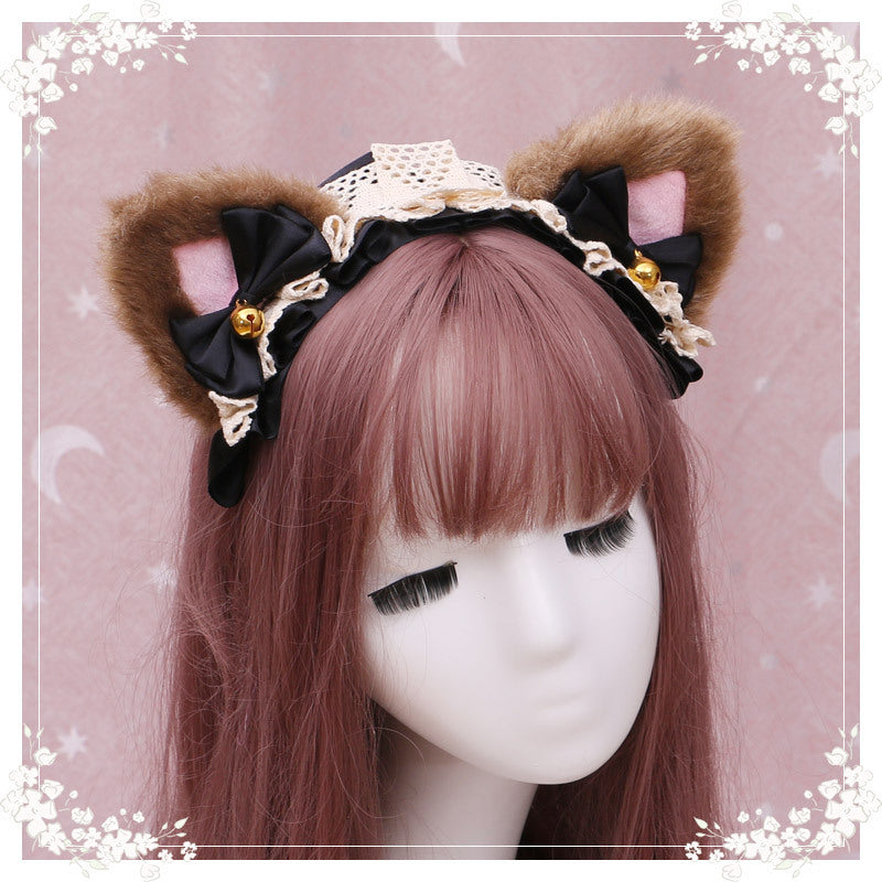 Lolita hair ornament Plush cat ear Lolita headdress lace Ribbon Headband