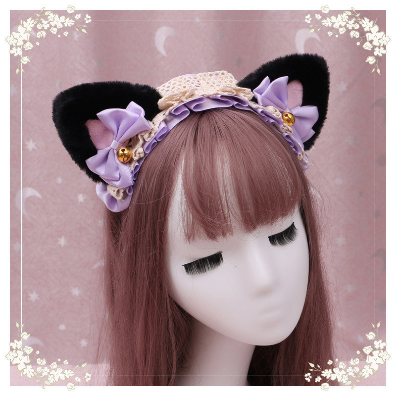 Lolita hair ornament Plush cat ear Lolita headdress lace Ribbon Headband