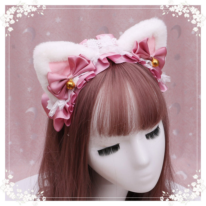 Lolita hair ornament Plush cat ear Lolita headdress lace Ribbon Headband