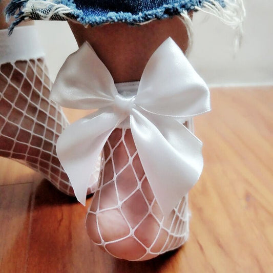 Mesh Fishnet Stockings Sexy Oversized Bow New Mid-Length Socks