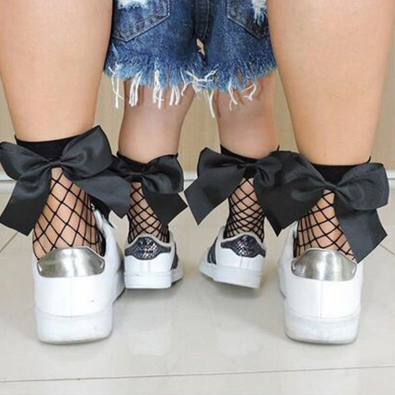 Mesh Fishnet Stockings Sexy Oversized Bow New Mid-Length Socks