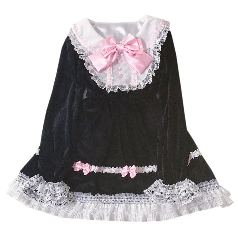 Sweet Lace Edge Lolita Tea Party Lolita Cute Thin Girl Heart French Palace Dress