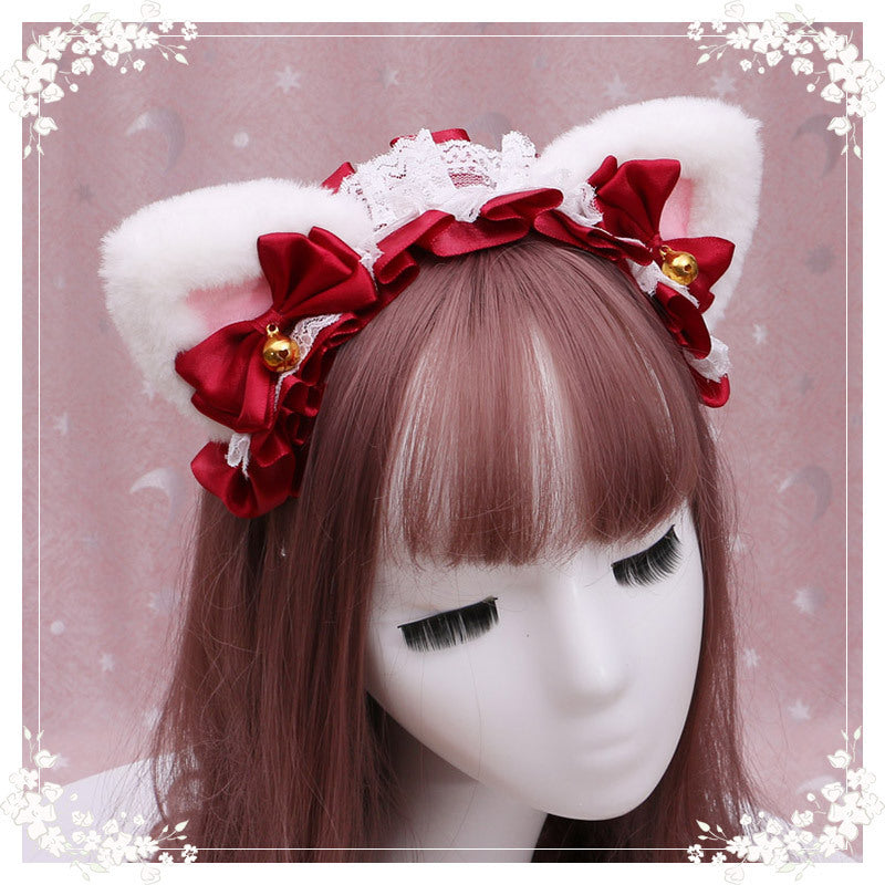 Lolita hair ornament Plush cat ear Lolita headdress lace Ribbon Headband