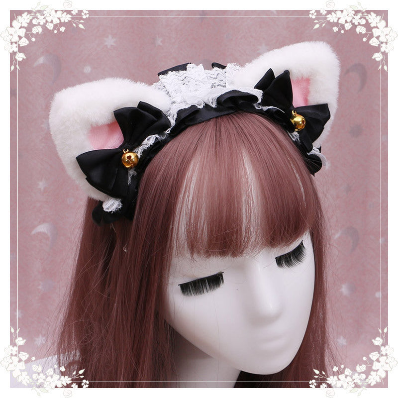 Lolita hair ornament Plush cat ear Lolita headdress lace Ribbon Headband