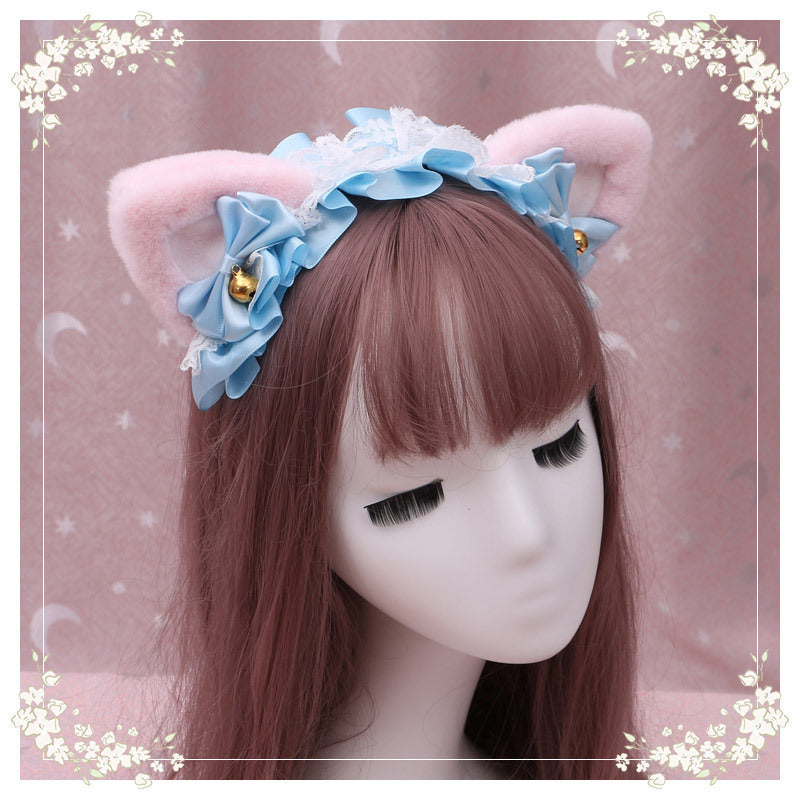 Lolita hair ornament Plush cat ear Lolita headdress lace Ribbon Headband