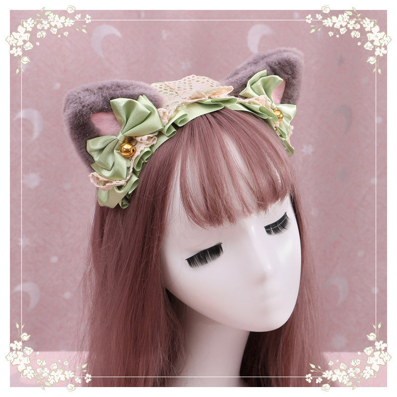 Lolita hair ornament Plush cat ear Lolita headdress lace Ribbon Headband