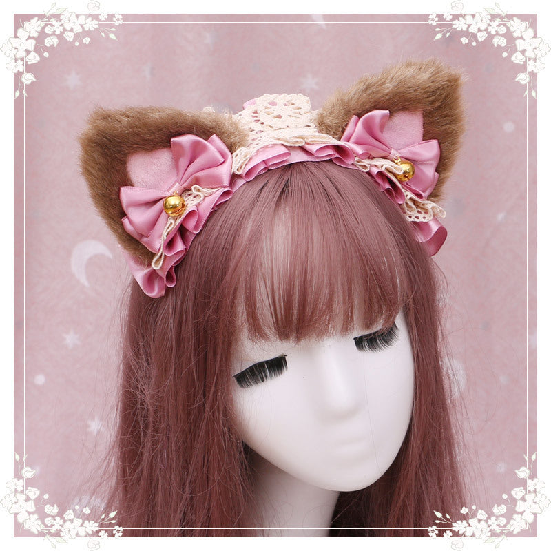 Lolita hair ornament Plush cat ear Lolita headdress lace Ribbon Headband