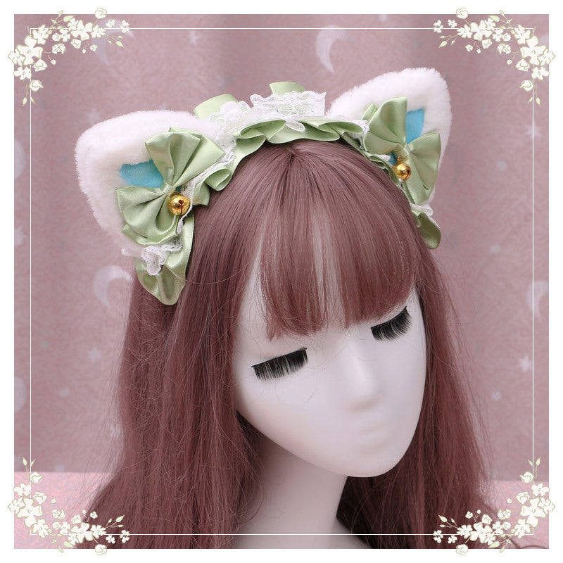 Lolita hair ornament Plush cat ear Lolita headdress lace Ribbon Headband