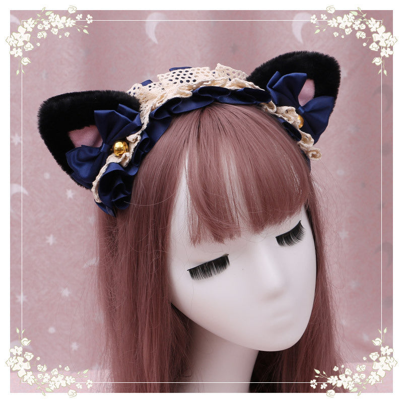 Lolita hair ornament Plush cat ear Lolita headdress lace Ribbon Headband