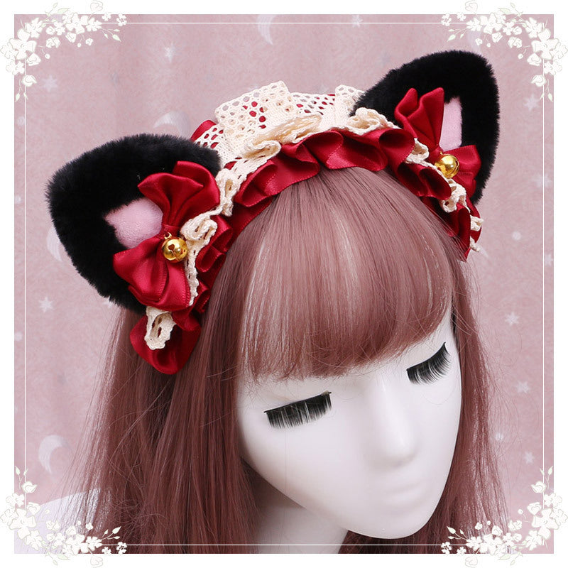 Lolita hair ornament Plush cat ear Lolita headdress lace Ribbon Headband