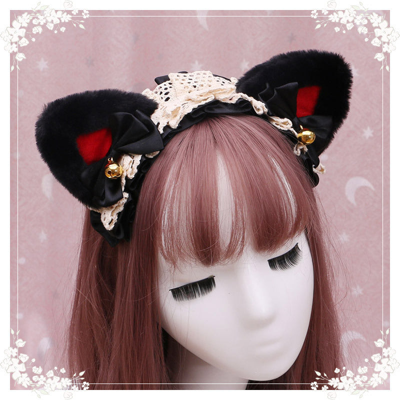 Lolita hair ornament Plush cat ear Lolita headdress lace Ribbon Headband