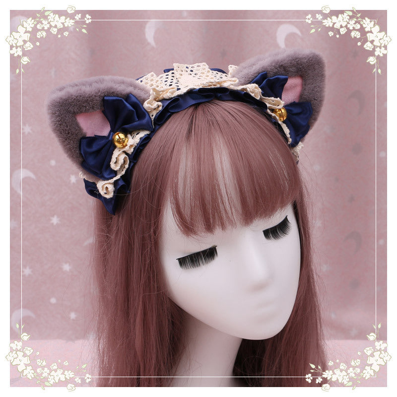 Lolita hair ornament Plush cat ear Lolita headdress lace Ribbon Headband