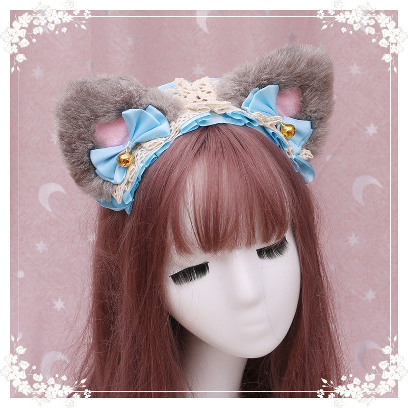 Lolita hair ornament Plush cat ear Lolita headdress lace Ribbon Headband