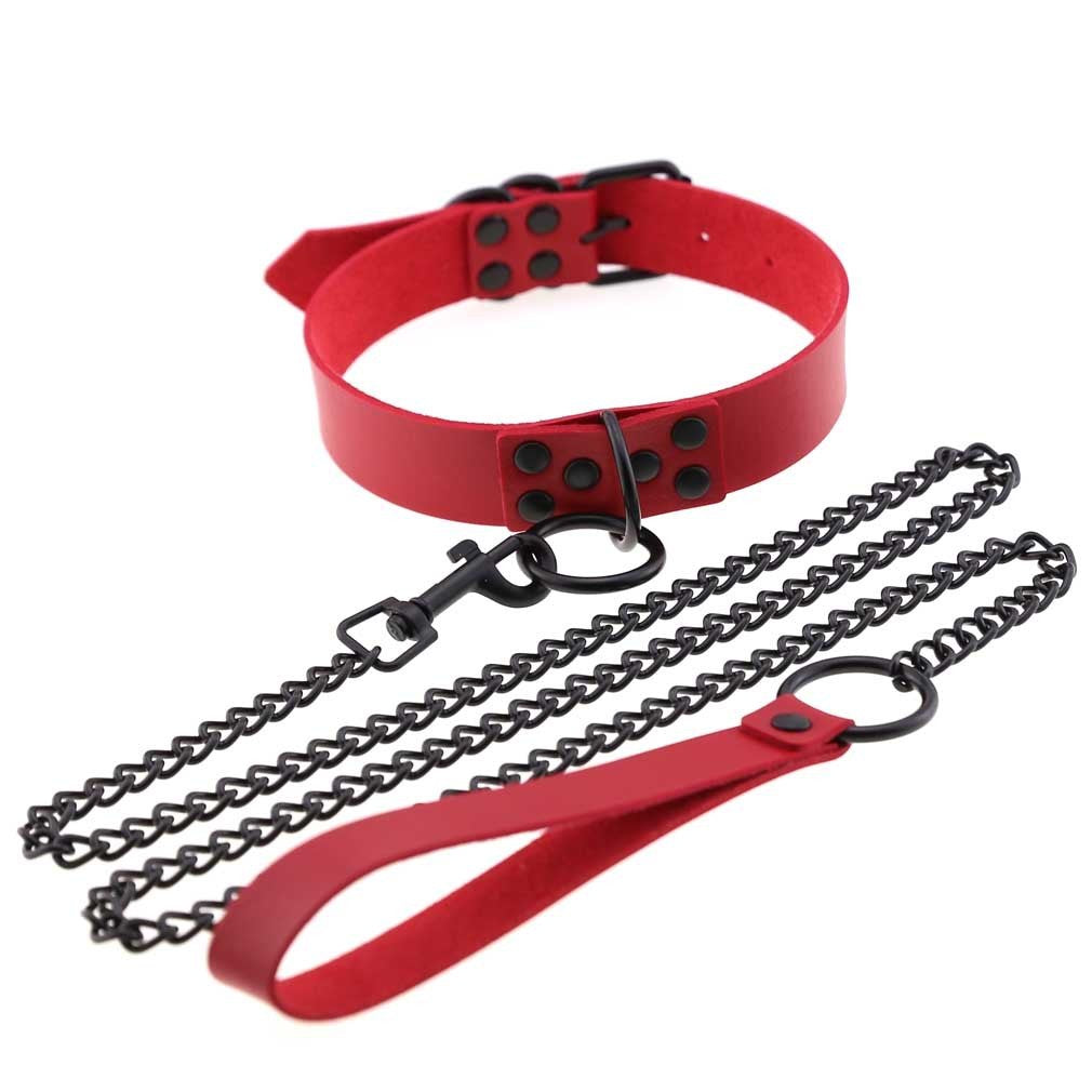 Dark Personality Leather Necklace Chain Leash Black Studs