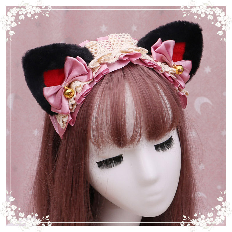 Lolita hair ornament Plush cat ear Lolita headdress lace Ribbon Headband