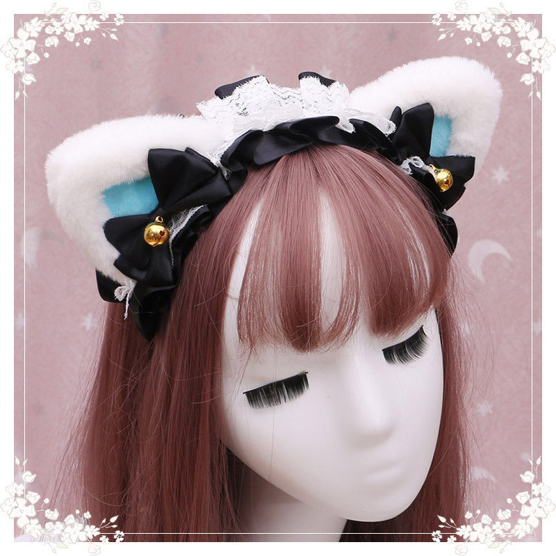 Lolita hair ornament Plush cat ear Lolita headdress lace Ribbon Headband