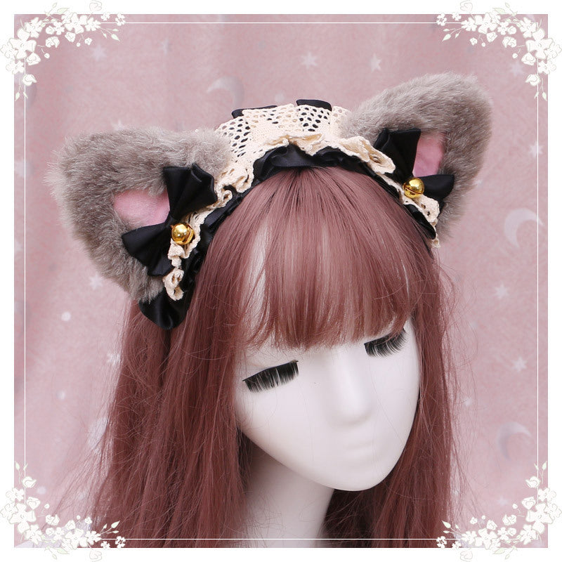 Lolita hair ornament Plush cat ear Lolita headdress lace Ribbon Headband