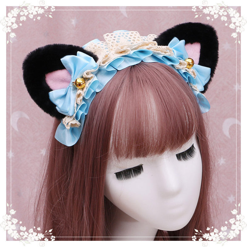 Lolita hair ornament Plush cat ear Lolita headdress lace Ribbon Headband