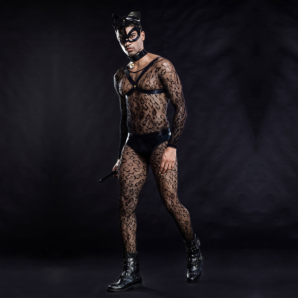 Cat Male Sexy Uniform See-through Sexy One-piece Net