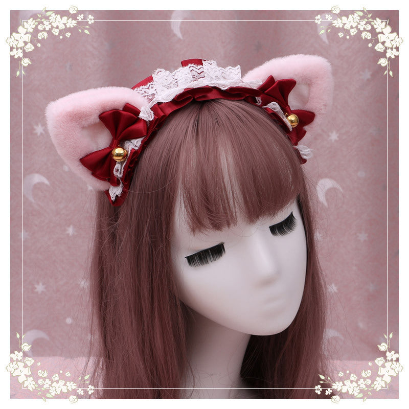 Lolita hair ornament Plush cat ear Lolita headdress lace Ribbon Headband