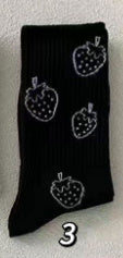 Black Strawberry Socks Mid Tube Stockings Japanese Butterfly Student