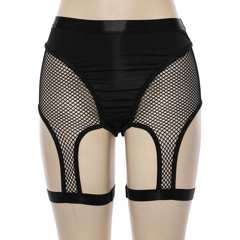 High Waist Solid Color Mesh Perspective Leg Socks Nightclub Sexy Shorts