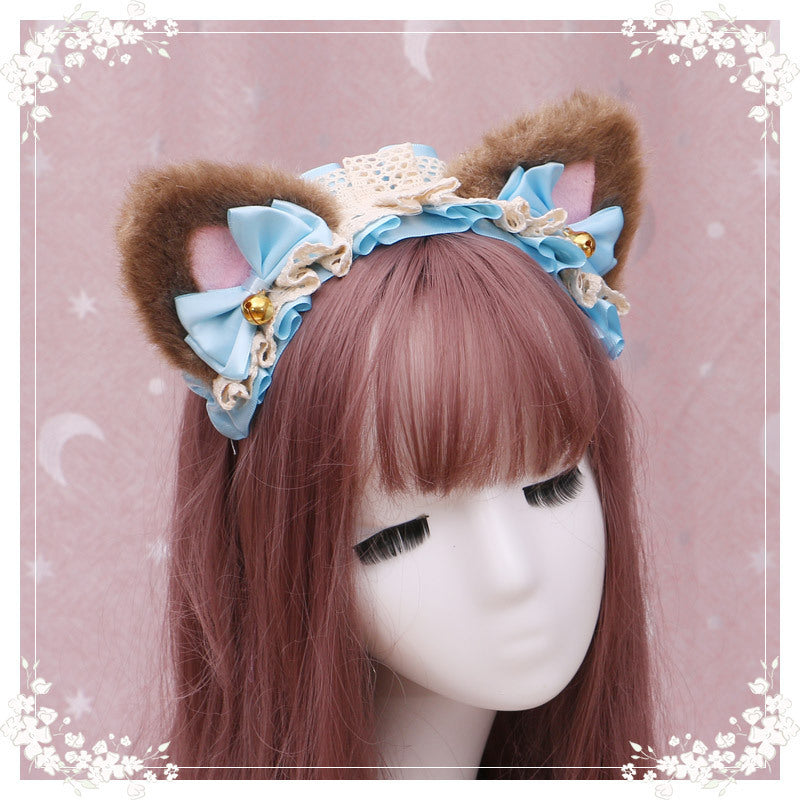 Lolita hair ornament Plush cat ear Lolita headdress lace Ribbon Headband