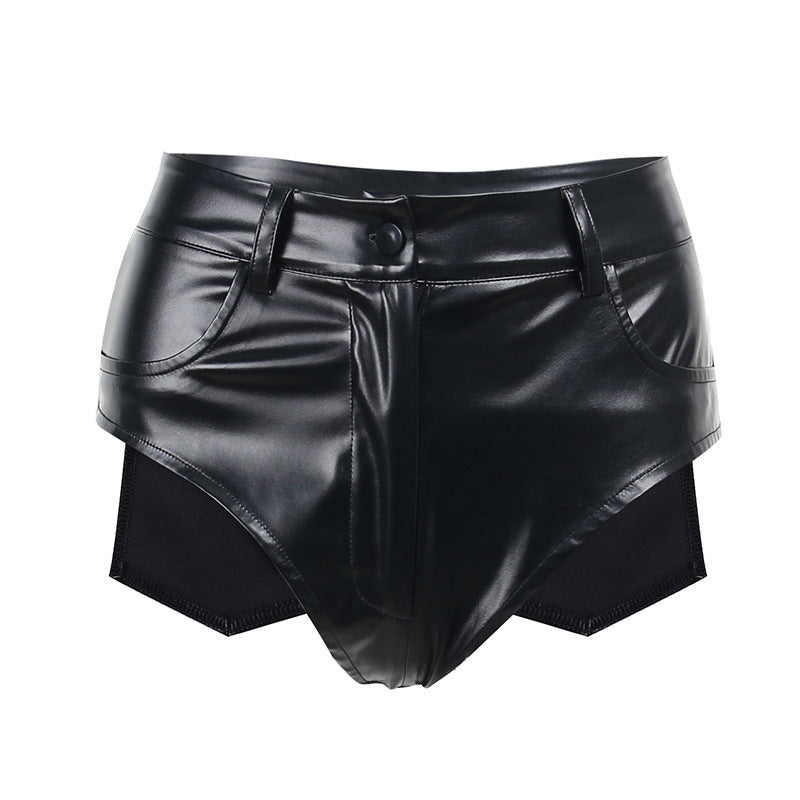 Women's Solid Color Leather Triangle Shorts