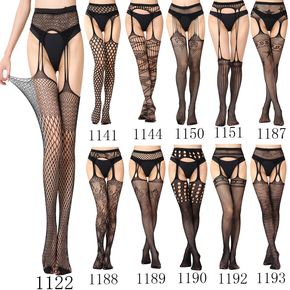 Sexy Black Stockings Mesh Jacquard Garter Belt All-in-one Pantyhose