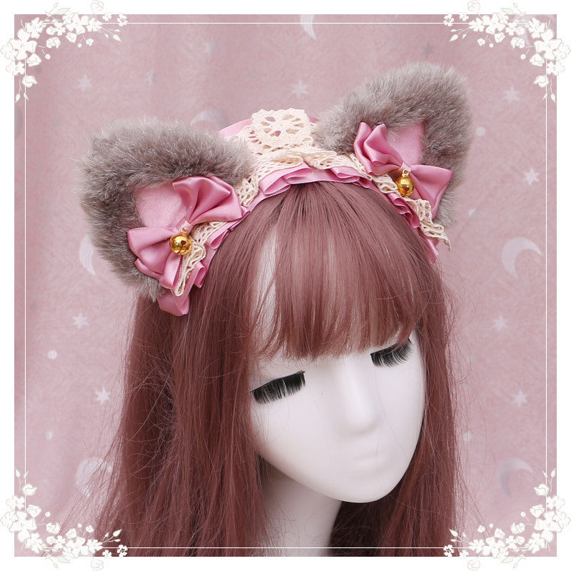 Lolita hair ornament Plush cat ear Lolita headdress lace Ribbon Headband