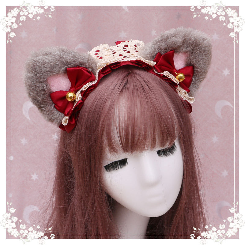 Lolita hair ornament Plush cat ear Lolita headdress lace Ribbon Headband