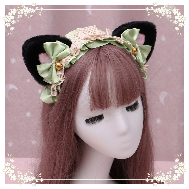 Lolita hair ornament Plush cat ear Lolita headdress lace Ribbon Headband