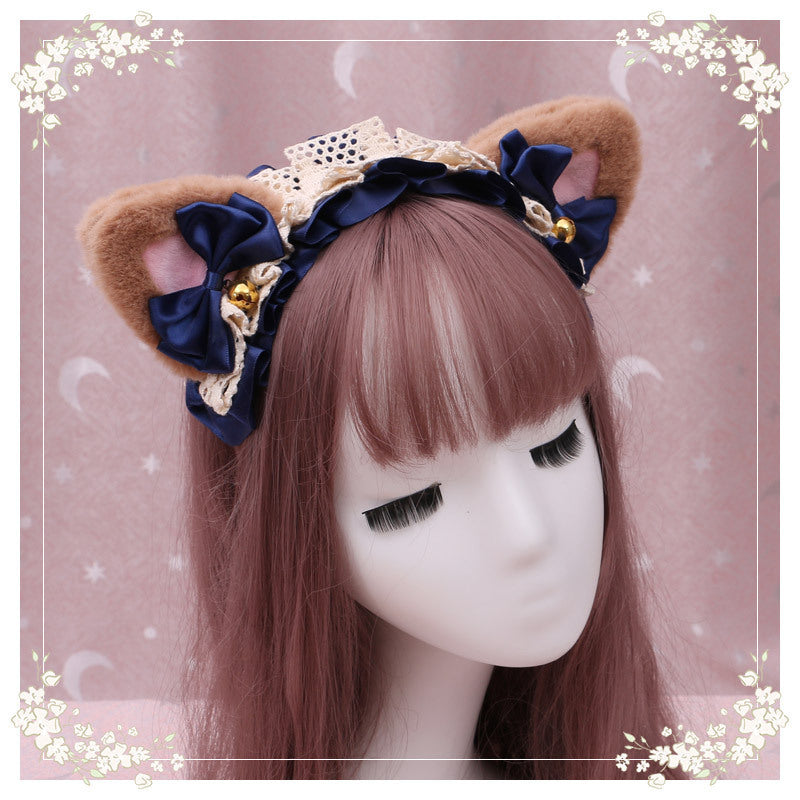 Lolita hair ornament Plush cat ear Lolita headdress lace Ribbon Headband