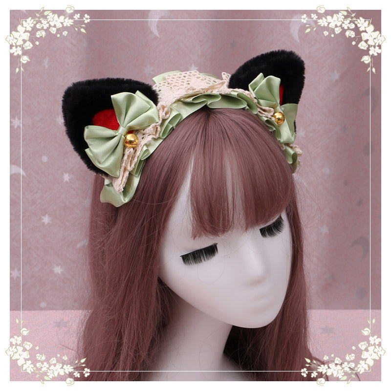 Lolita hair ornament Plush cat ear Lolita headdress lace Ribbon Headband