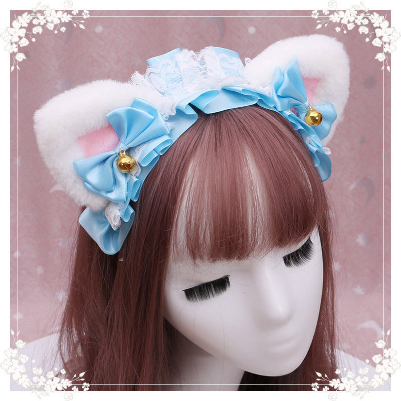 Lolita hair ornament Plush cat ear Lolita headdress lace Ribbon Headband