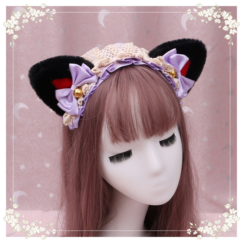 Lolita hair ornament Plush cat ear Lolita headdress lace Ribbon Headband