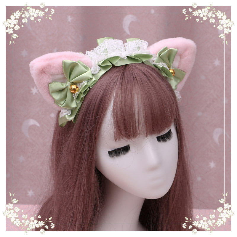 Lolita hair ornament Plush cat ear Lolita headdress lace Ribbon Headband