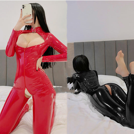 Patent Leather Crotch Oily Women's Dead Pool Water Bodysuit Uniform Set