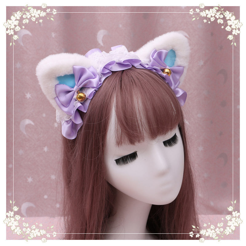 Lolita hair ornament Plush cat ear Lolita headdress lace Ribbon Headband